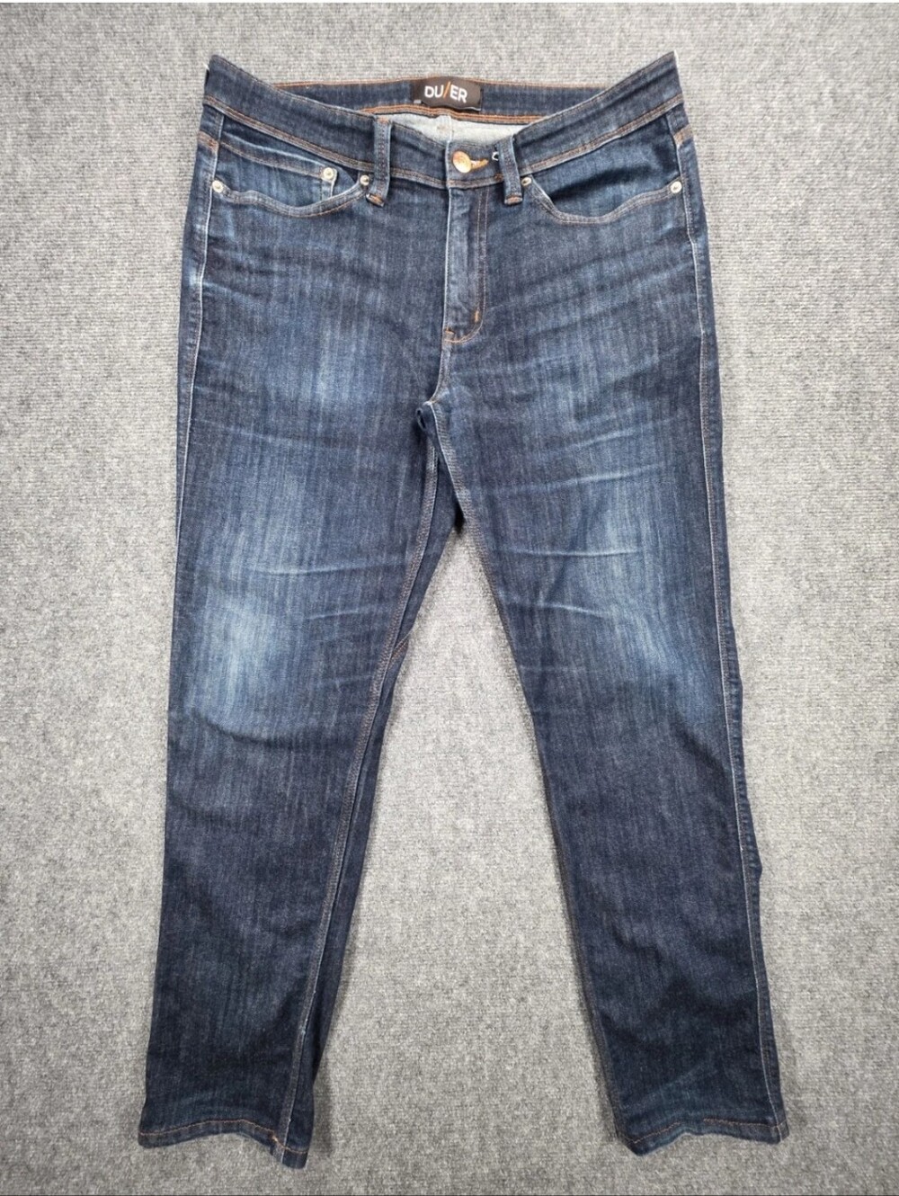 DUER L2x Slim Fit Jeans Mens 35 Blue Denim Cotton Low Rise Skinny Leg 35x29